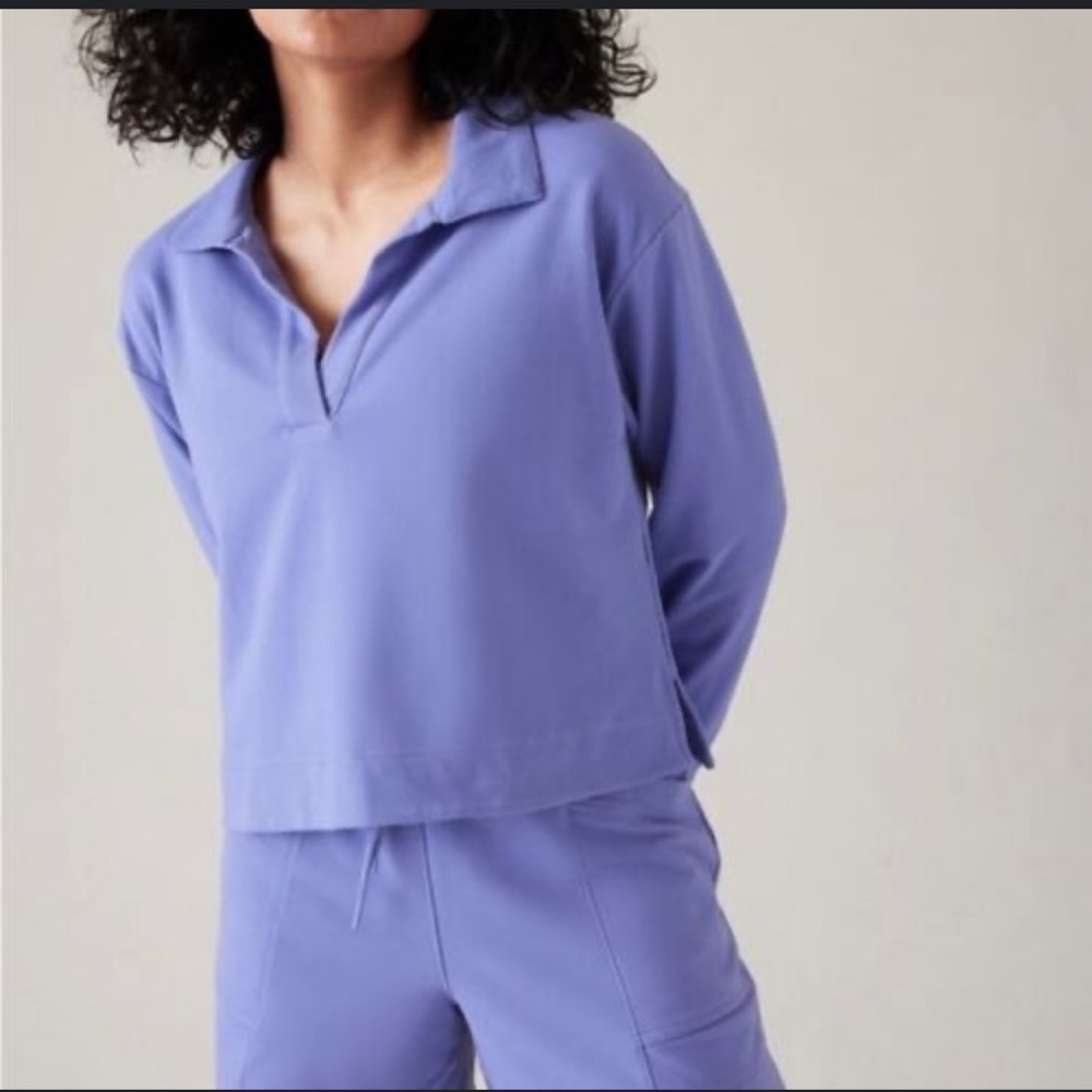 Athleta S Retroterry Polo Sweatshirt Small  Dark Adonis (Purple)